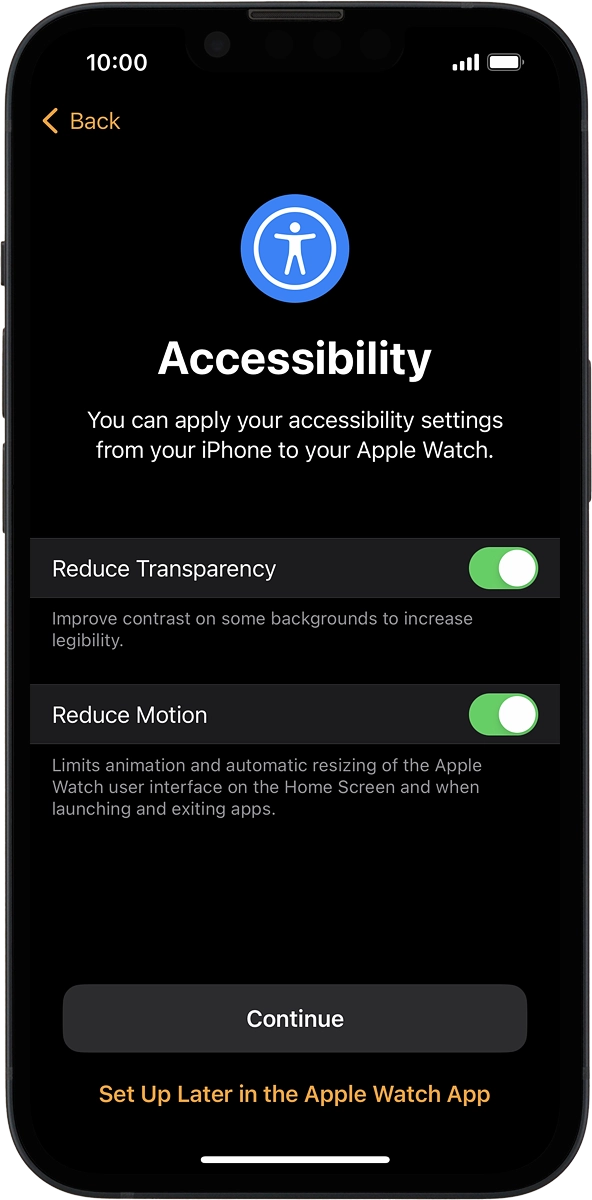 On your phone: Follow the instructions on the screen to select the required settings and press Continue.