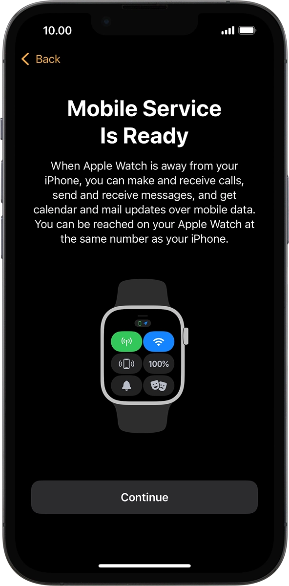 On your phone: If you've bought your Apple Watch from Vodafone, you already have a OneNumber Connectivity price plan and this screen should be displayed.