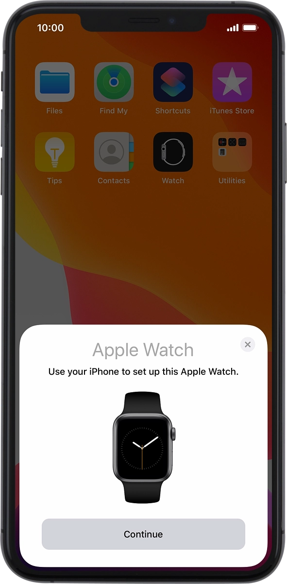 On your phone: Press Continue and follow the instructions on your phone to place the watch face in the middle of your phone's camera viewfinder.