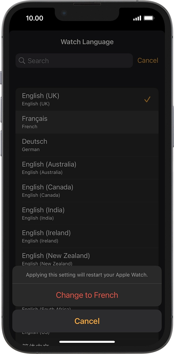 On your phone: Press Change to ‹language›.