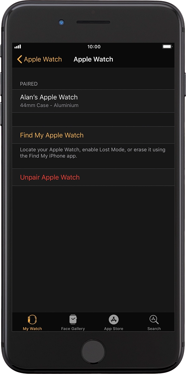 On your phone: Press Find My Apple Watch. If you're asked to log on, log on with your Apple ID.