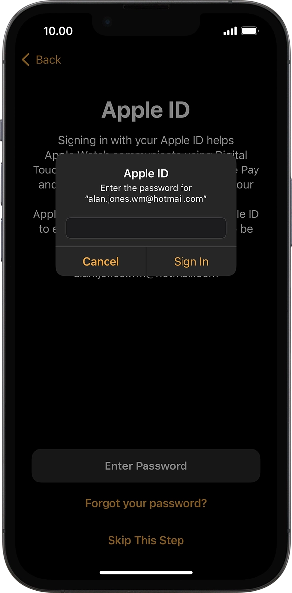 On your phone: Key in the password for your Apple ID and press Sign In.