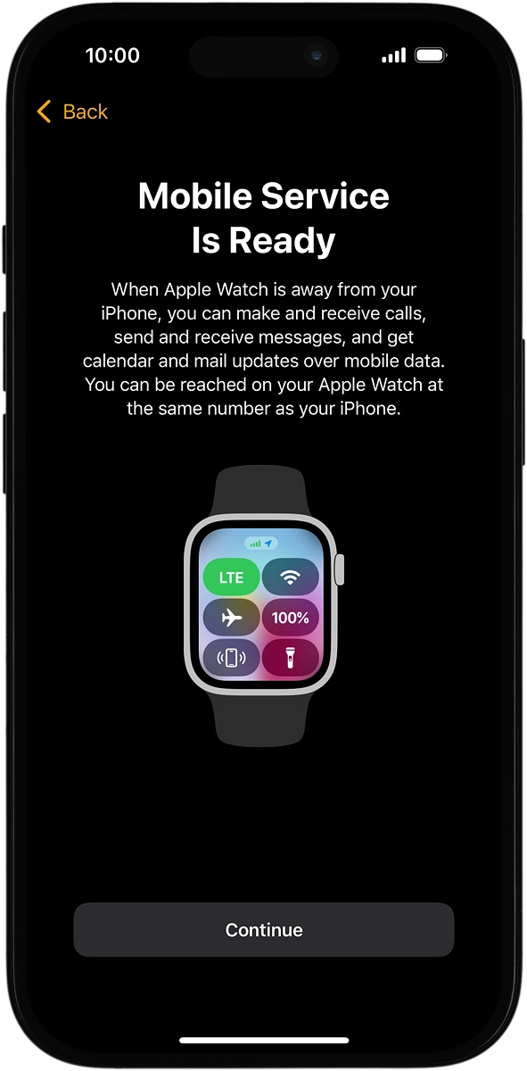 On your phone: If you've bought your Apple Watch from Vodafone, you already have a OneNumber Connectivity price plan and this screen should be displayed.