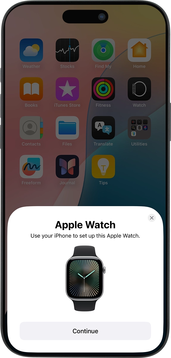 On your phone: Press Continue and follow the instructions on your phone to place the watch face in the middle of your phone's camera viewfinder.