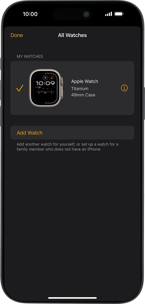 On your phone: Press the information icon next to the name of your Apple Watch.