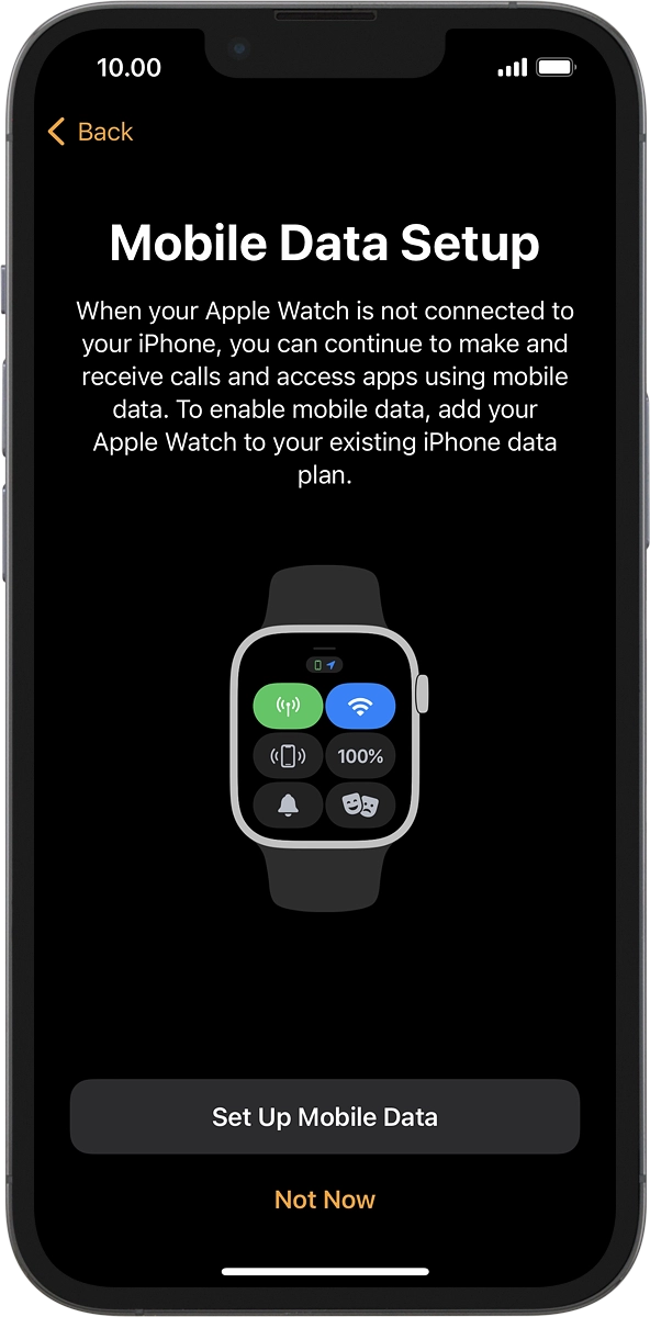 On your phone: If you've bought your Apple Watch elsewhere than from Vodafone, follow the instructions on the screen to set up mobile data on your Apple Watch or press .Not Now.