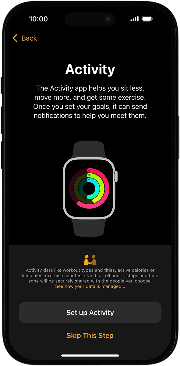 On your phone: Follow the instructions on the screen to select the required activity settings or press the required setting.
