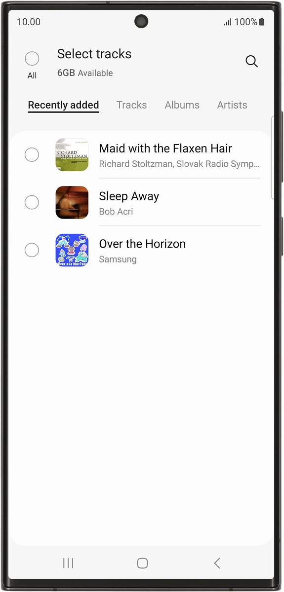 On your phone: Press the required audio files  to select them.