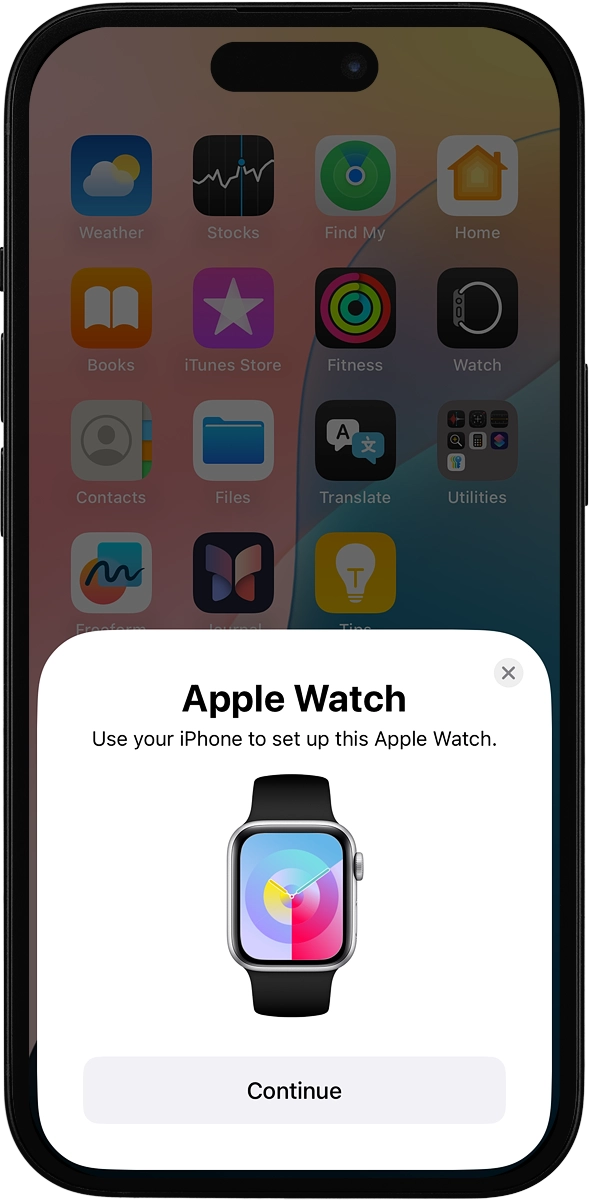 On your phone: Press Continue and follow the instructions on your phone to place the watch face in the middle of your phone's camera viewfinder.