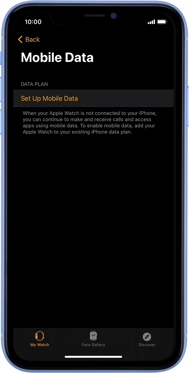 On your phone: Press Set Up Mobile Data.