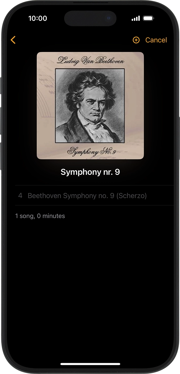 On your phone: Press the add icon to transfer the audio files to your Apple Watch.