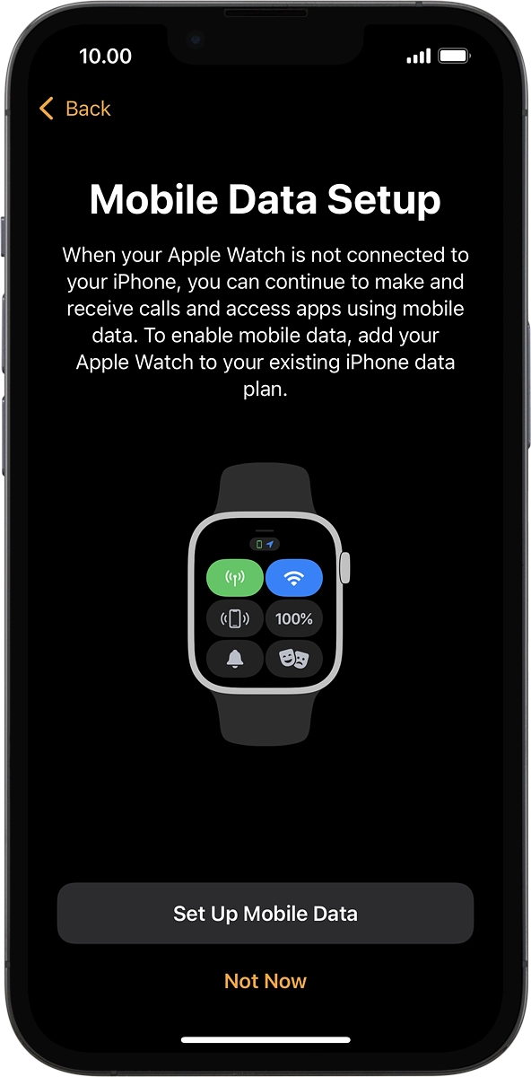 On your phone: If you've bought your Apple Watch elsewhere than from Vodafone, follow the instructions on the screen to set up mobile data on your Apple Watch or press .Not Now.