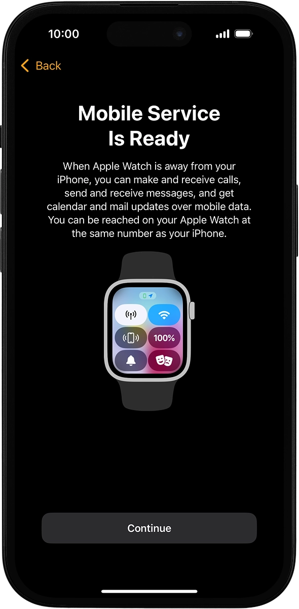 On your phone: If you've bought your Apple Watch from Vodafone, you already have a OneNumber Connectivity price plan and this screen should be displayed.