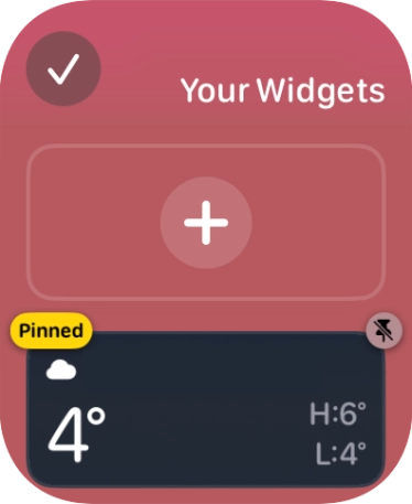 Press the pin widget icon on the required widget to pin it to the top of the stack.