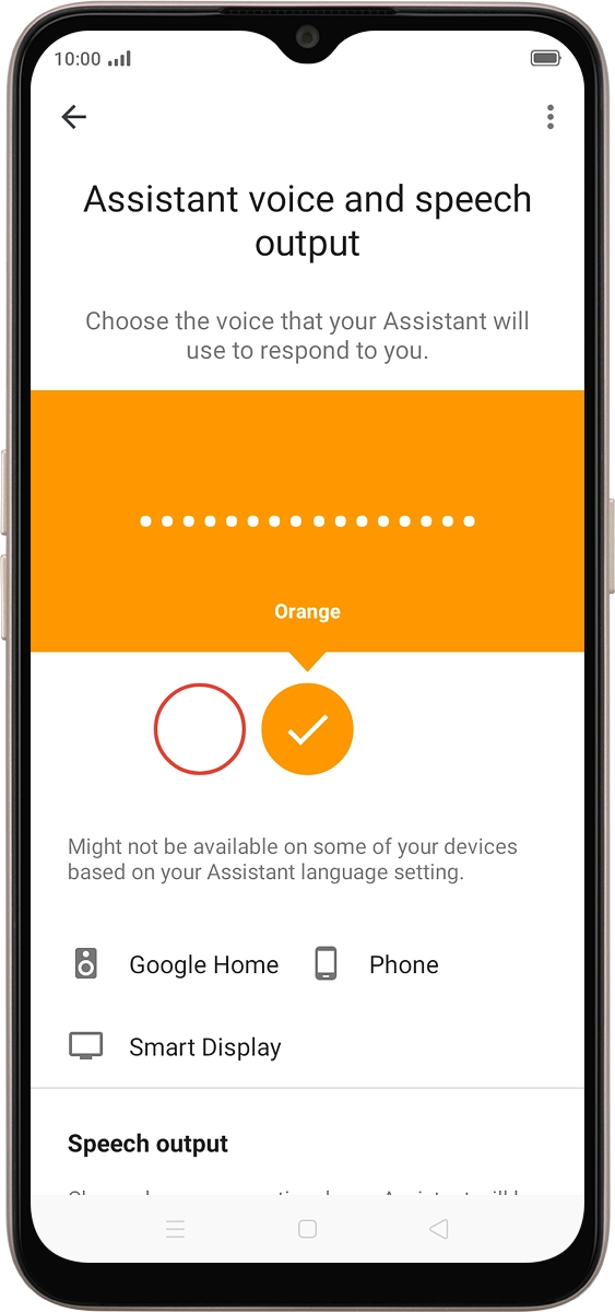 On your phone: Press the coloured circles to hear and select the required voice.