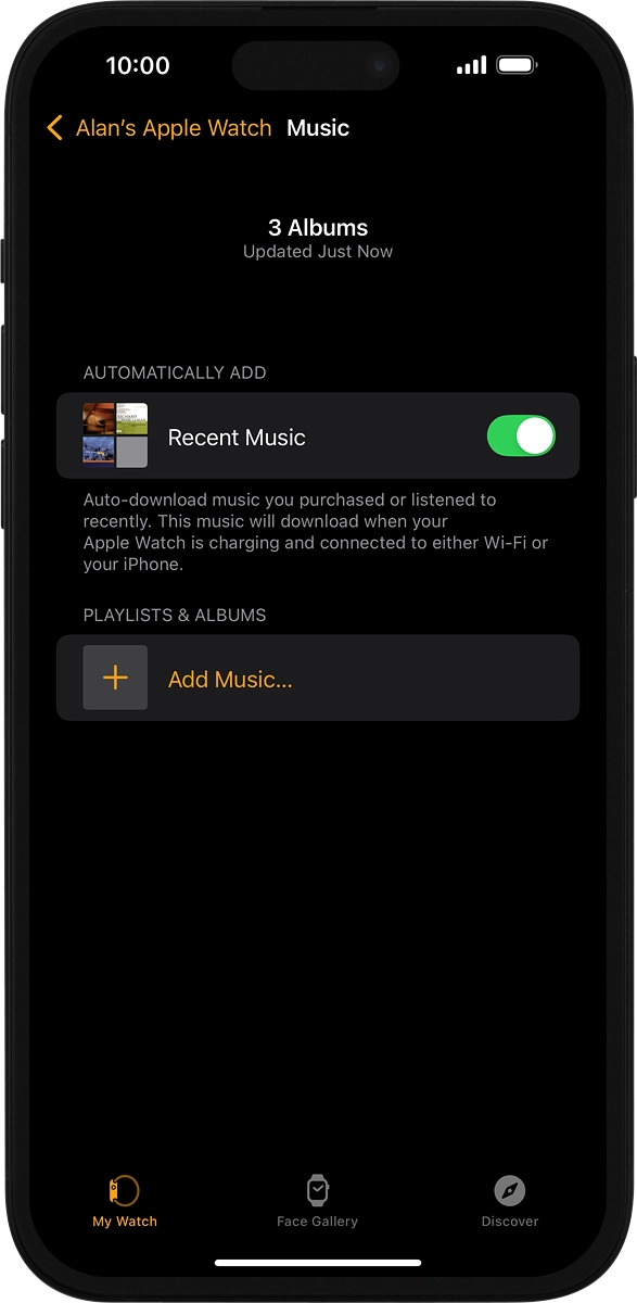 On your phone: Press Add Music... and go to the required playlist or album.