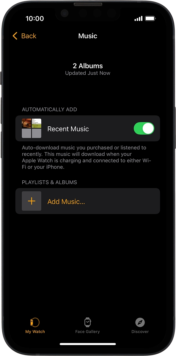 On your phone: Press Add Music... and go to the required playlist or album.
