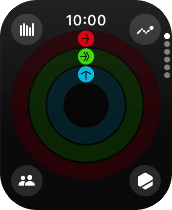 The screen will tell you how far you are from completing your daily activity goals. When the coloured rings are closed, you've reached the goals of your daily activity.