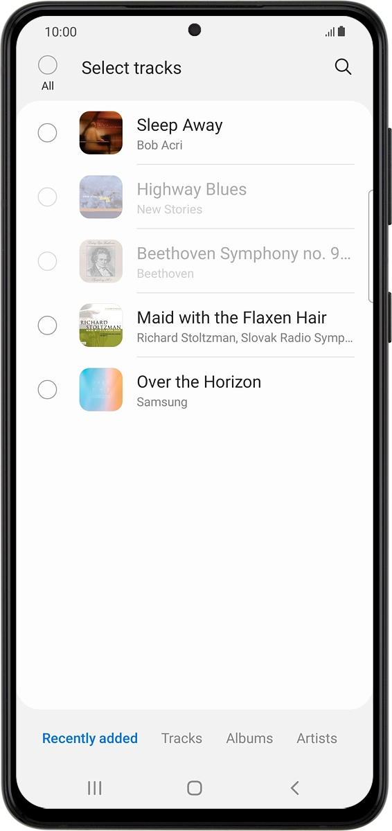 On your phone: Press the required audio files  to select them.