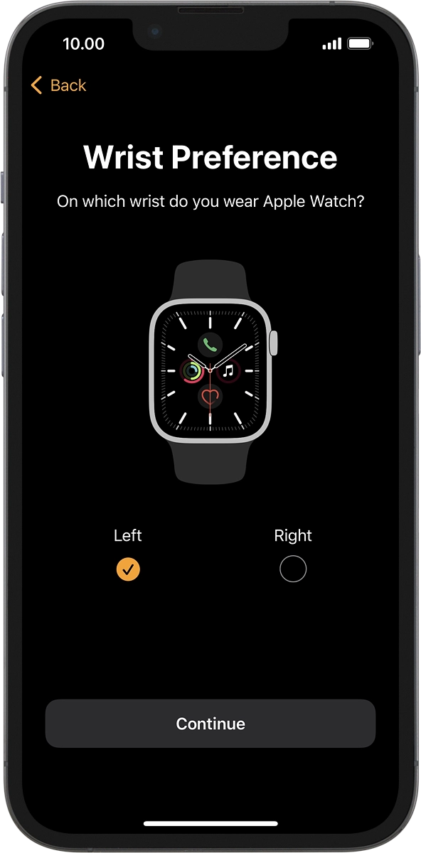 On your phone: Press the required setting and select on which wrist you want to wear the watch.