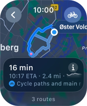 Turn the Digital Crown to see the suggested routes.