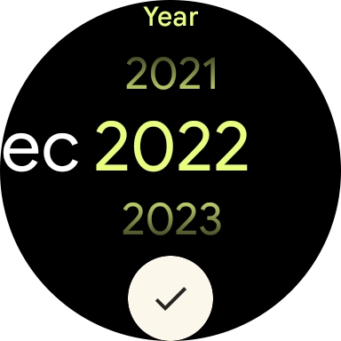 Slide your finger up or down on the screen to set the required date. Slide your finger up or down on the screen to set the required date.