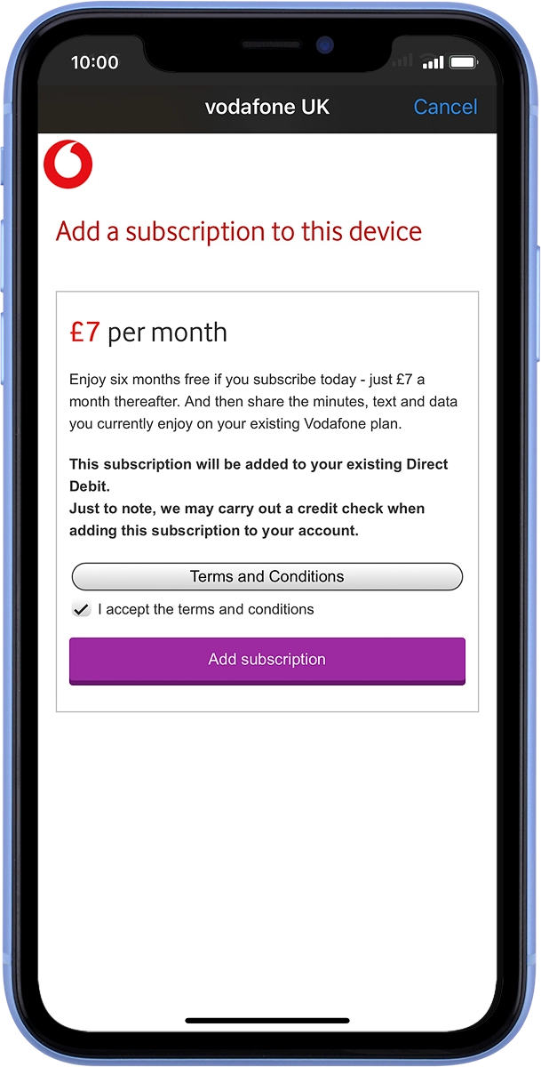 On your phone: Press Add subscription and wait a moment until your order is confirmed.