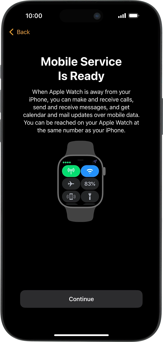 On your phone: If you've bought your Apple Watch from Vodafone, you already have a OneNumber Connectivity price plan and this screen should be displayed.