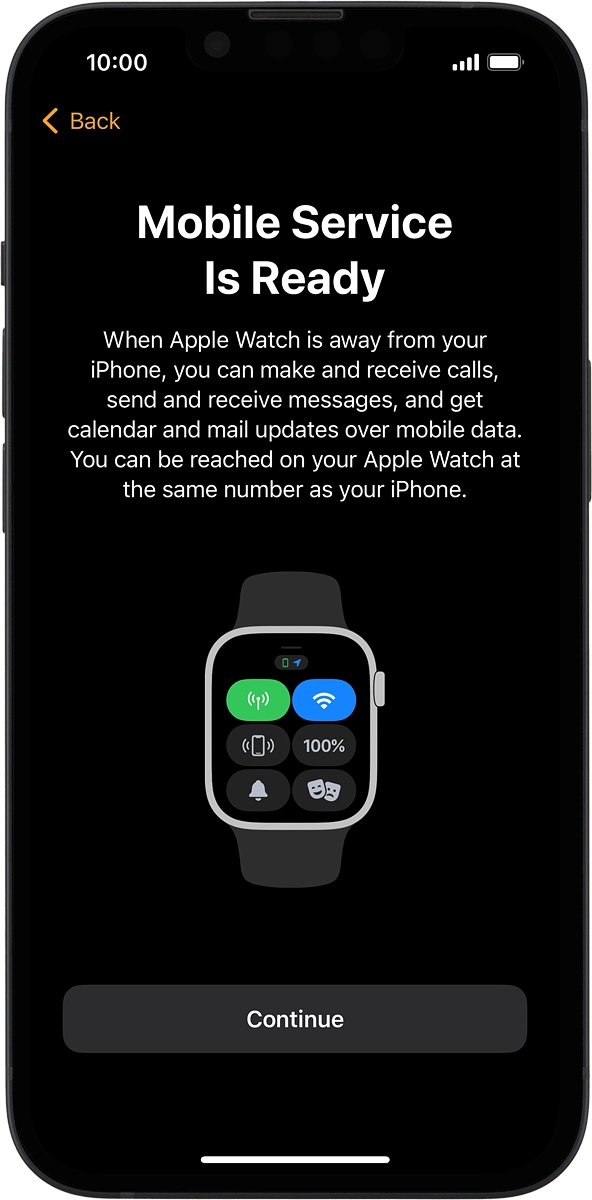 On your phone: If you've bought your Apple Watch from Vodafone, you already have a OneNumber Connectivity price plan and this screen should be displayed.