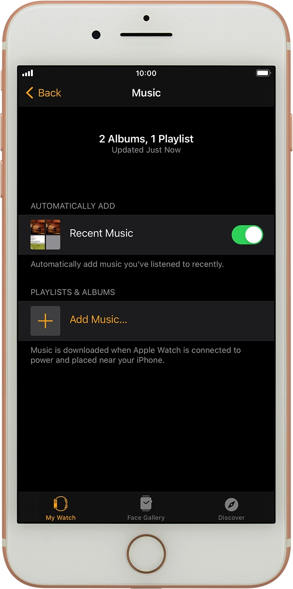 On your phone: Press Add Music... and go to the required playlist or album.