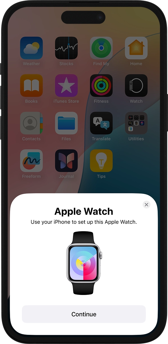 On your phone: Press Continue and follow the instructions on your phone to place the watch face in the middle of your phone's camera viewfinder.