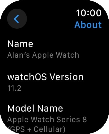 The software version of your Apple Watch is displayed below watchOS Version.