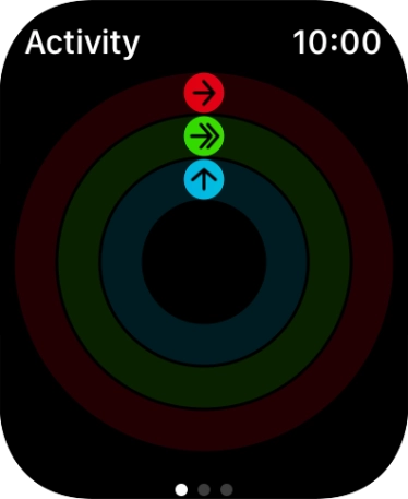 The screen will tell you how far you are from completing your daily activity goals. When the coloured rings are closed, you've reached the goals of your daily activity.