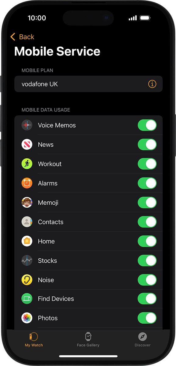 On your phone: The price plan will be activated once you’ve paired your Apple Watch and your phone and you should see this screen in the Watch app settings on your phone.