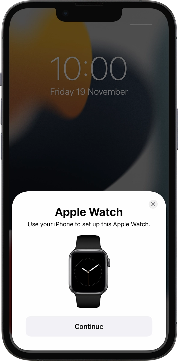 On your phone: Press Continue and follow the instructions on your phone to place the watch face in the middle of your phone's camera viewfinder.