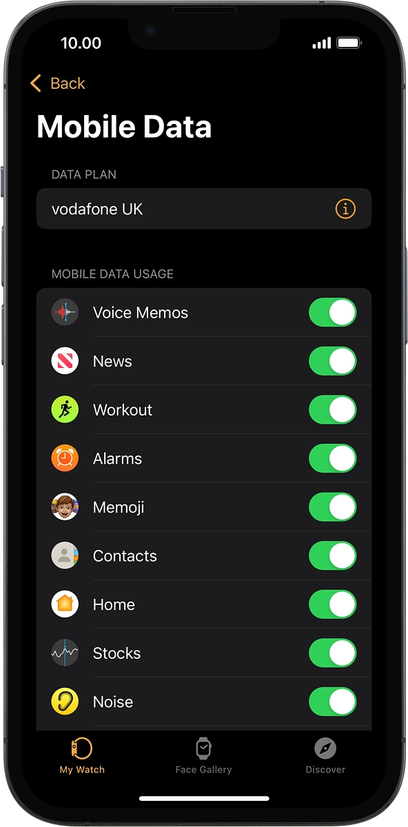 On your phone: The price plan will be activated once you’ve paired your Apple Watch and your phone and you should see this screen in the Watch app settings on your phone.