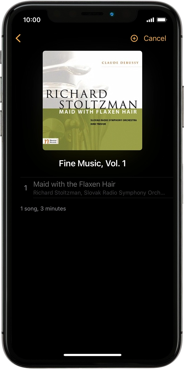 On your phone: Press the add icon to transfer the audio files to your Apple Watch.