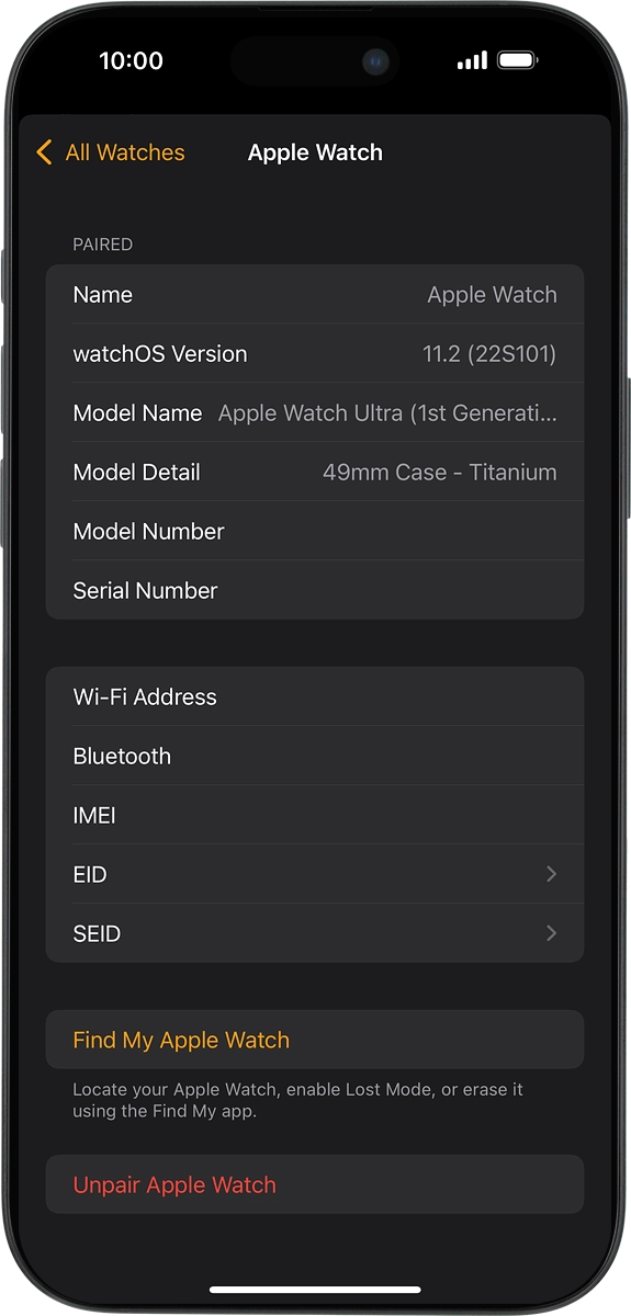 On your phone: Press Find My Apple Watch. If you're asked to log on, log on with your Apple ID.