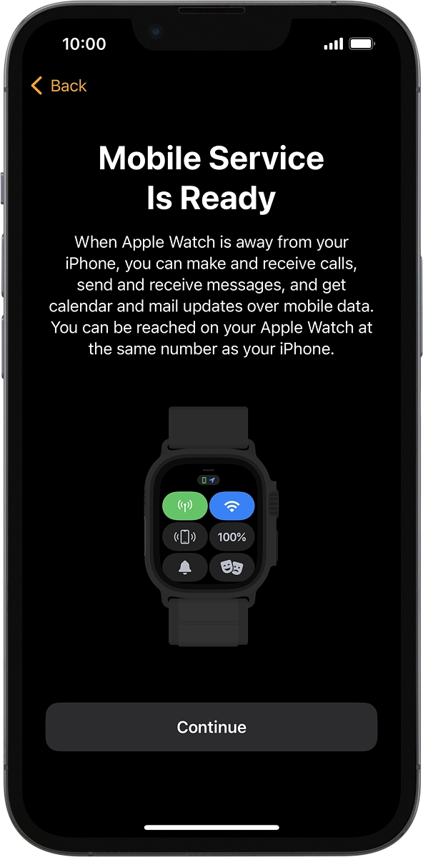 On your phone: If you've bought your Apple Watch from Vodafone, you already have a OneNumber Connectivity price plan and this screen should be displayed.