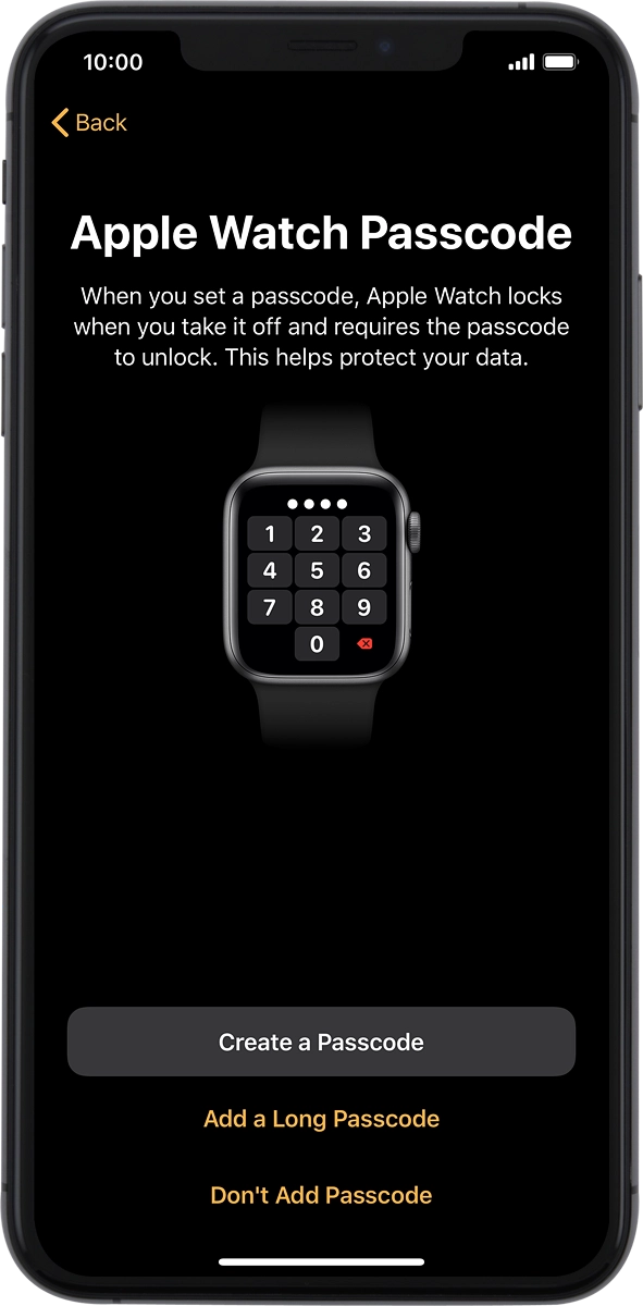 On your phone: Follow the instructions on the screen to turn on use of phone lock code or press Don't Add Passcode.