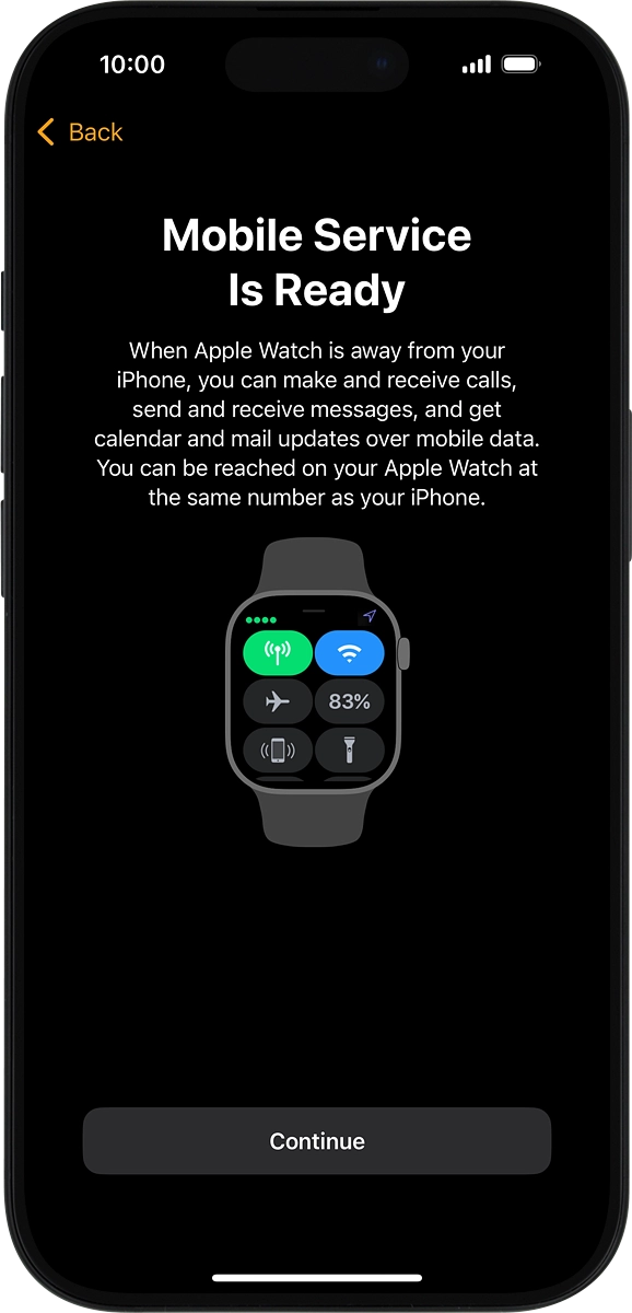 On your phone: If you've bought your Apple Watch from Vodafone, you already have a OneNumber Connectivity price plan and this screen should be displayed.