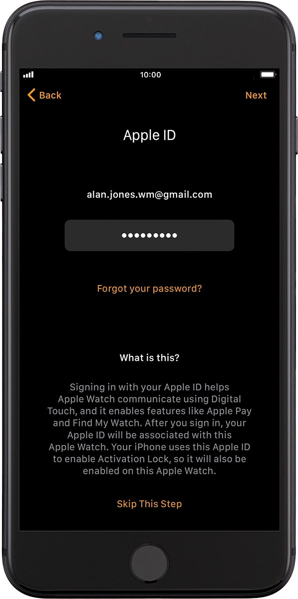 On your phone: Key in the password for your Apple ID and press Next.