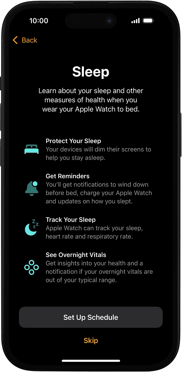 On your phone: Follow the instructions on the screen to select sleep settings or press Skip.