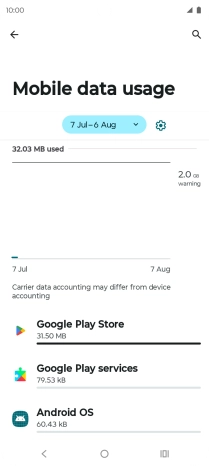 The total data usage is displayed. The total data usage is displayed.
