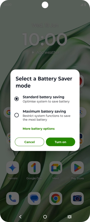 Press Turn on to turn on the function.