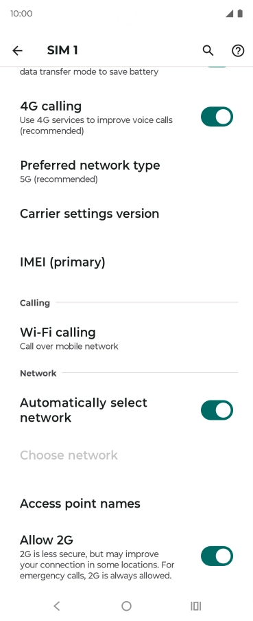 Press Preferred network type.