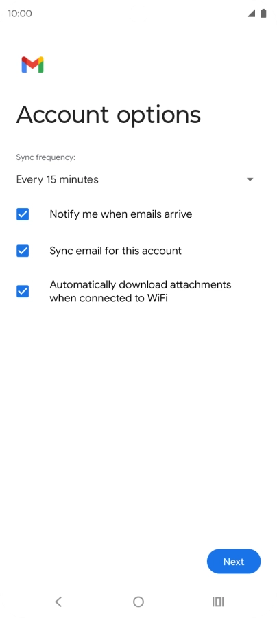 If this screen is displayed, you email account has been recognised and set up automatically. Follow the instructions on the screen to key in more information and finish setting up your phone.