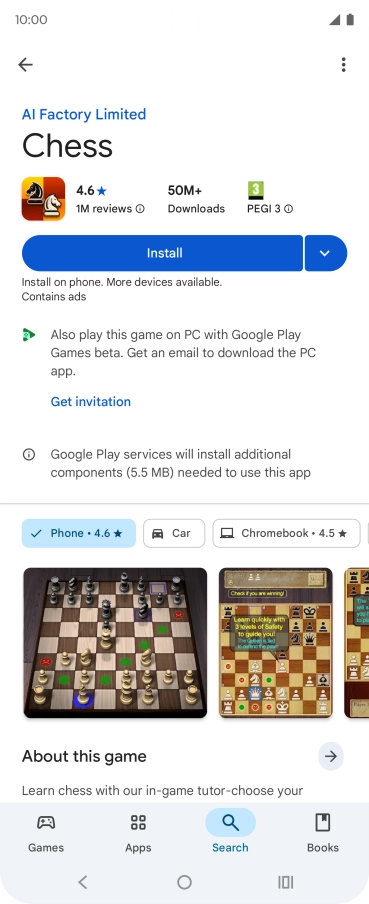 Press Install and follow the instructions on the screen to install the app.