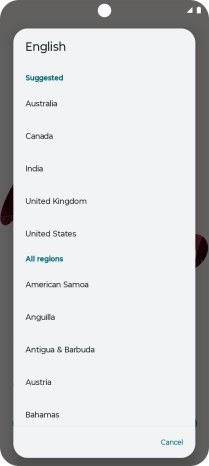 Press the required country or area. Press the required country or area.
