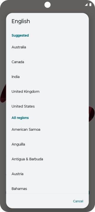 Press the required country or area. Press the required country or area.
